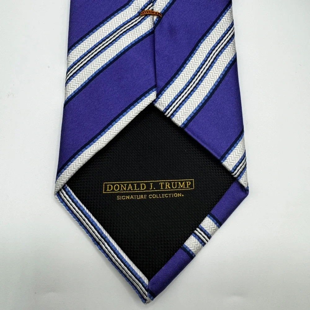 Donald J Trump Signature Collection Mens Purple Striped Silk Tie Luxury Designer - Picture 3 of 6